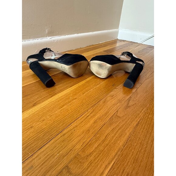 Michael Michael Kors London Suede Black Platform Mary Jane Peep Toe Heels Sz 7 - Picture 8 of 10